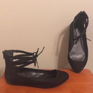 Wide width lace up / zip up ballet flats